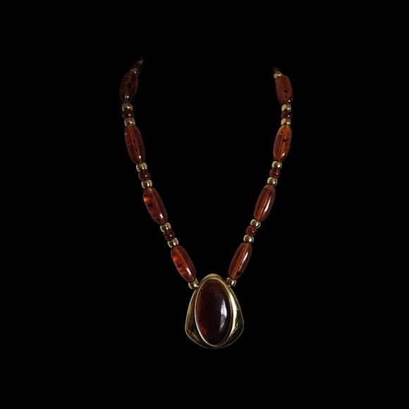 Vintage Napier brown amber beaded Chunky necklace. - Picture 2 of 12